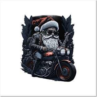 Santa on motorbike Posters and Art